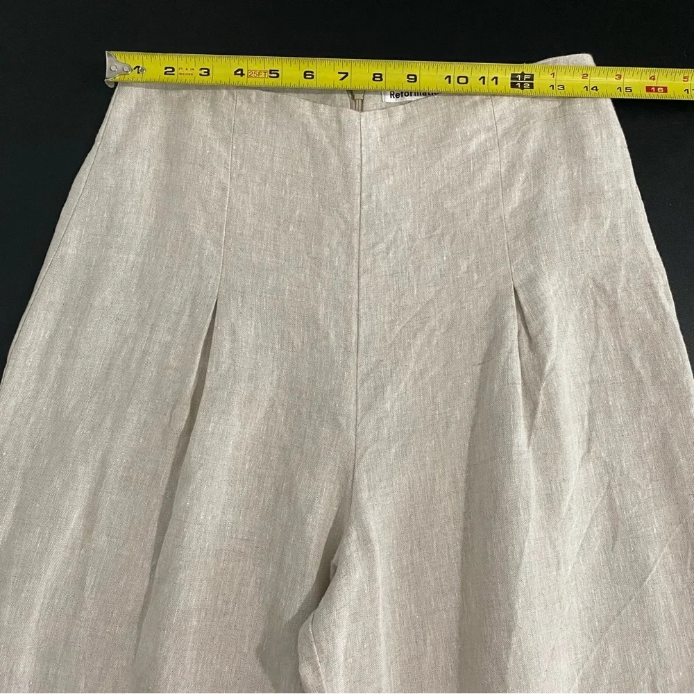 Reformation Cleo Linen Wide Leg Pants Size 8 Oatmeal Neutral Light Tan Pleated